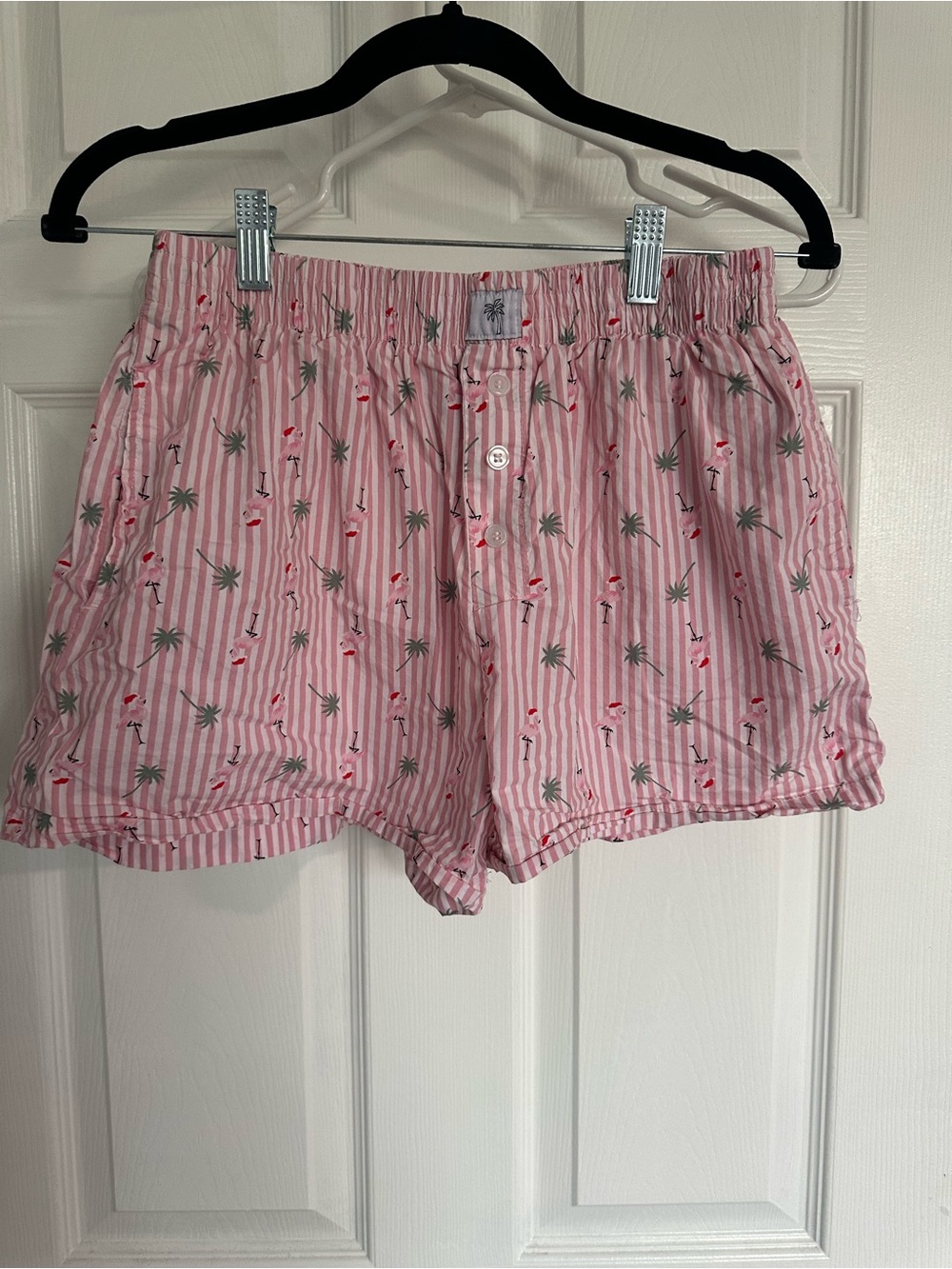 Women's Pink Striped Flamingo Palm Sleep Shorts